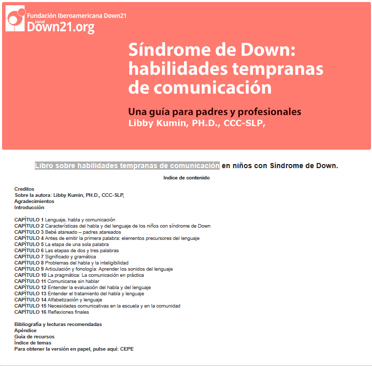 Libro sobre habilidades tempranas de comunicación